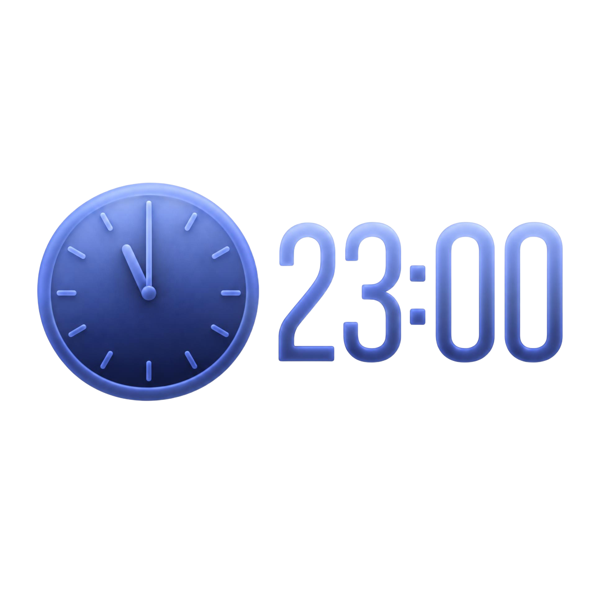 Eine analoge Uhr mit blauen Ziffern zeigt die Uhrzeit 23:00 an. Neben der Uhr ist die digitale Darstellung der Uhrzeit ebenfalls in Blau zu sehen.